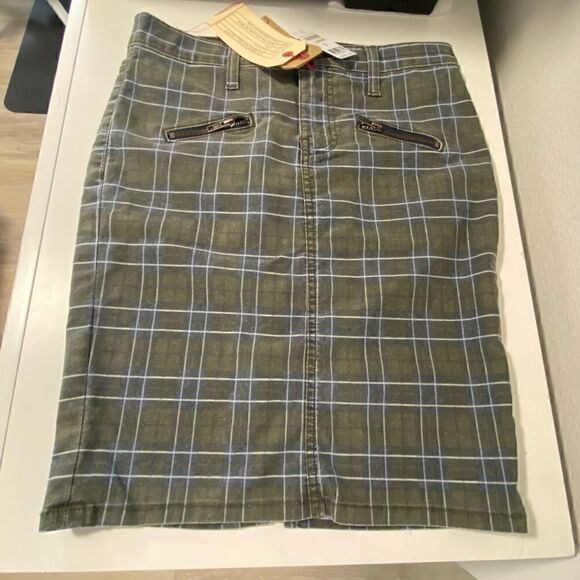 Current/Elliott The Soho Zip Stiletto Pencil  Plaid Skirt Size 26/0 Muted Olive - Picture 1 of 13
